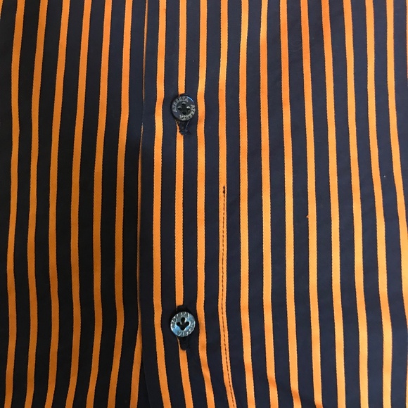Men’s Orange/Navy Blue Italian Cotton Dress Shirt Long Sleeve - Picture 10 of 13